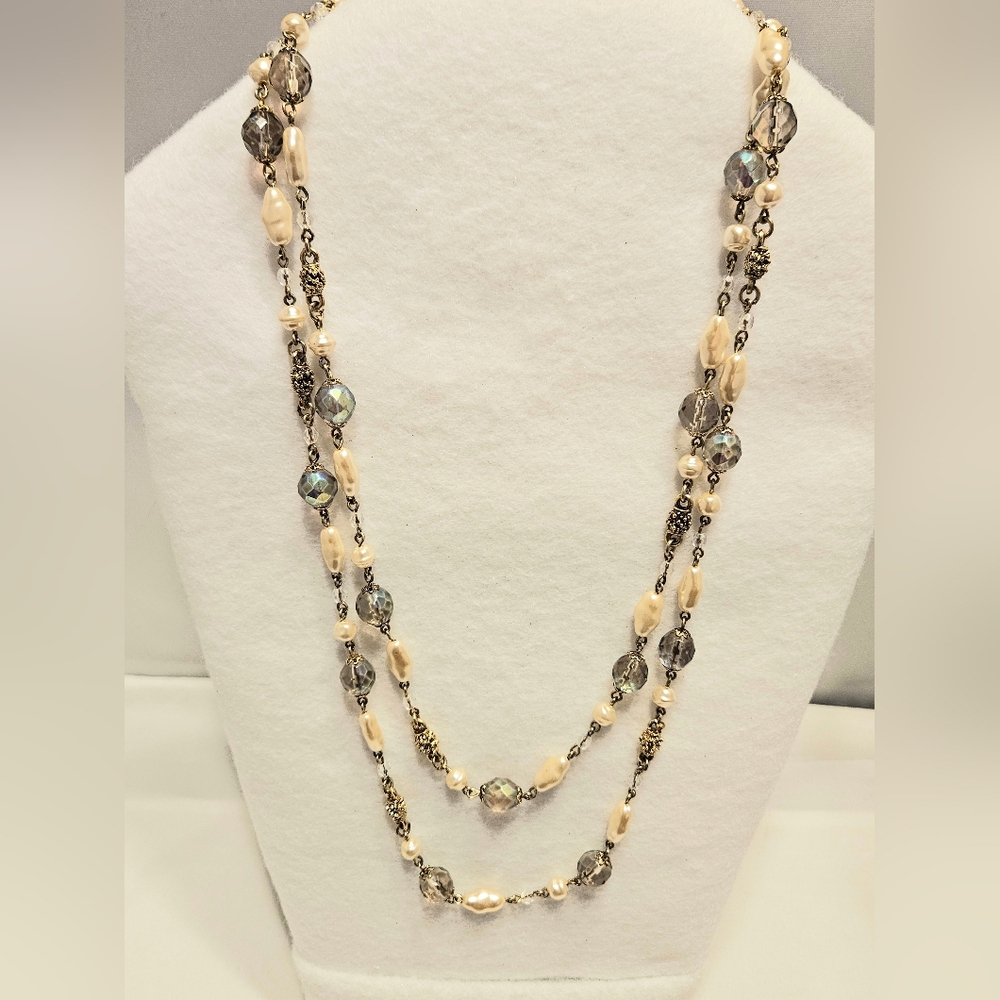 Bohemian-Chic Mixed Metal and Pearl Double-Strand Necklace  23 Inches Long